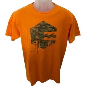 Billabong Surf Orange Camo Drip Logo Tee Shirt Men M Medium